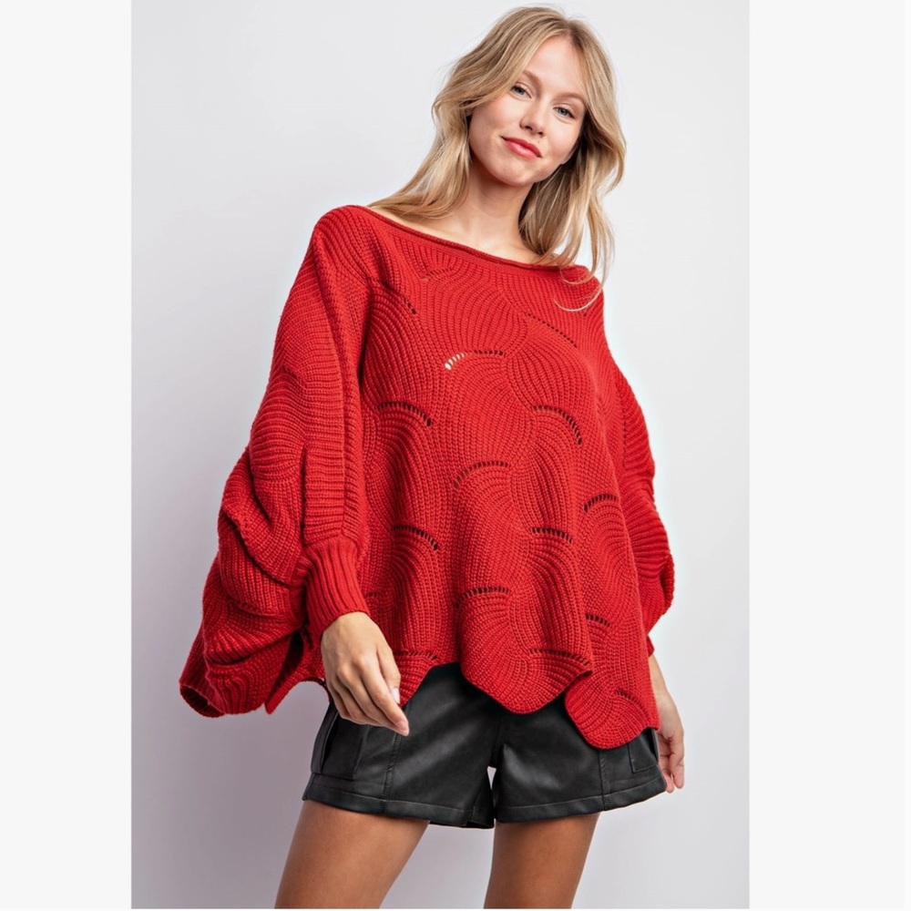 16 Oversized Knit Scallop Hem Sweater